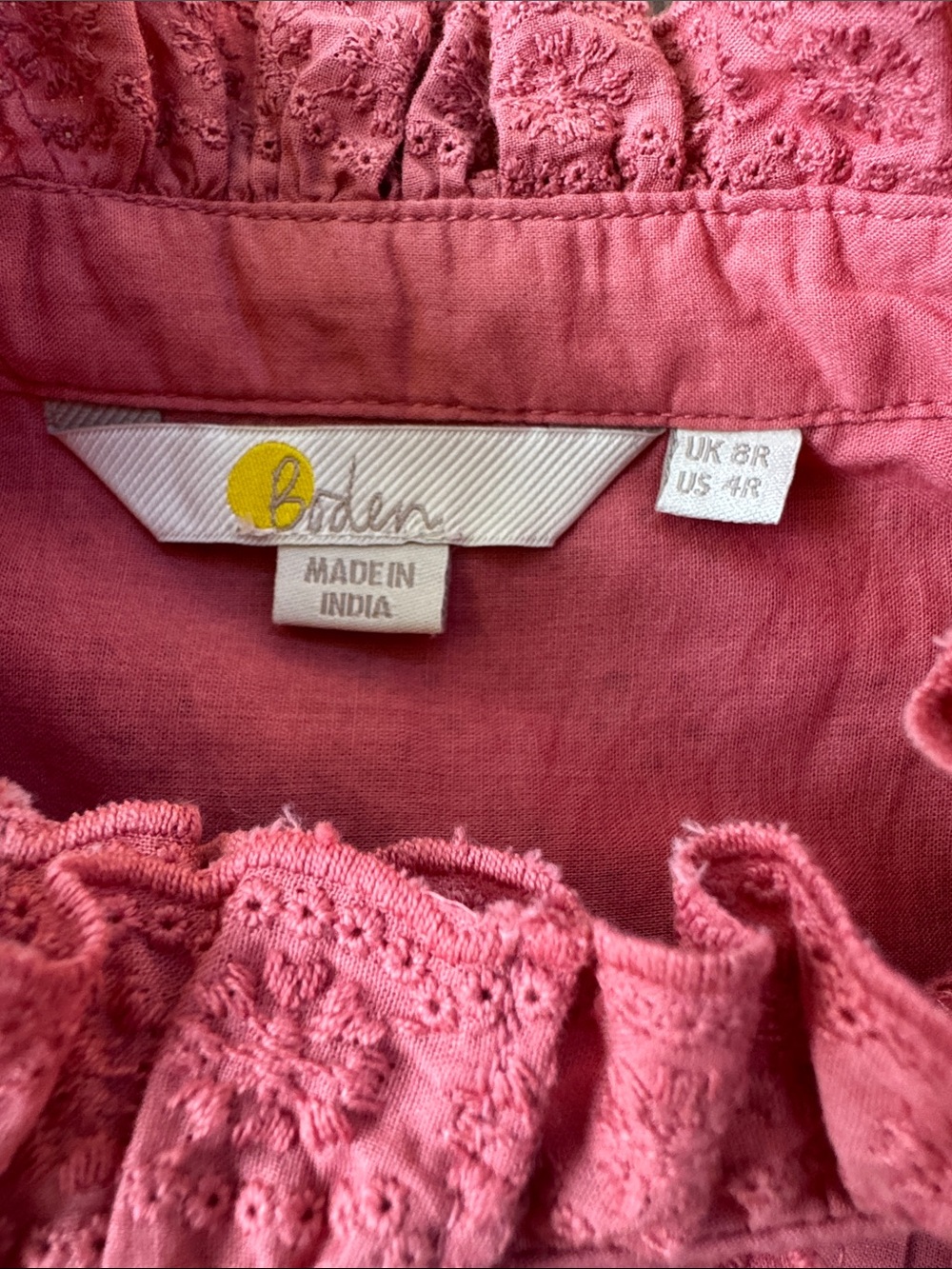Boden Mixed Broderie Shirt Dress Dusty Red Pink Size 4 - Picture 10 of 16